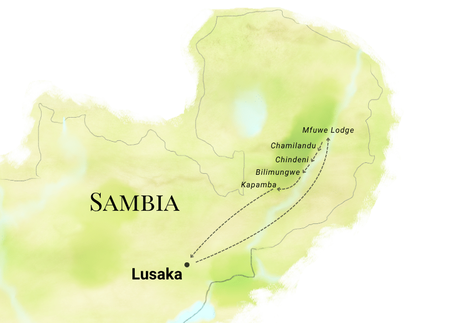Lodgereise-Wandersafari-Sambia_karte