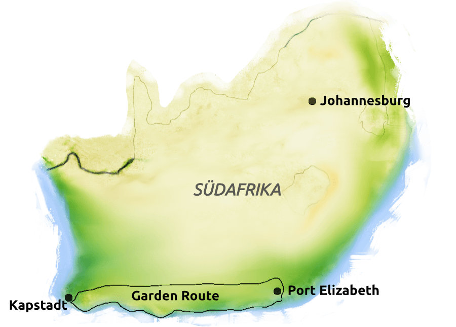Karte in südafrika mit Garden Route